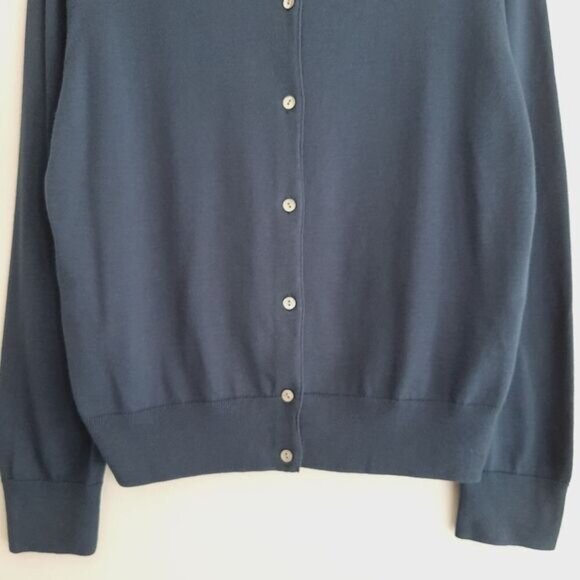 LAND'S END 100% Supima Cotton Gem Neckline Button Down Cardigan Navy Sz XL P 18 - Picture 3 of 11